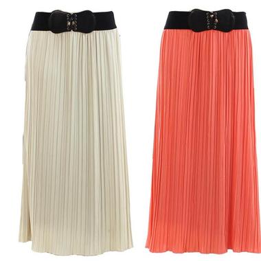 Gifts 4 All, Beautiful long crinkle skirt is ideal for spring or summer. Pleated skirt. Length of the skirt hits the ankle. 38" Long
Lined up to knees.
Available Colors: Off white, Orange, green or Black in S, M or L
Fabric content: 92% Polyester & 8% Spandex. 