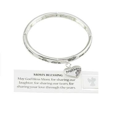 Gifts 4 All, A wonderful gift for a wonderful Mother!
It reads, "May God bless Mom for sharing laughter, for sharing our tears, for sharing your love through the years."
Size free: Stretch bracelet
Width: 5/8"
Charm : 3/4" L 