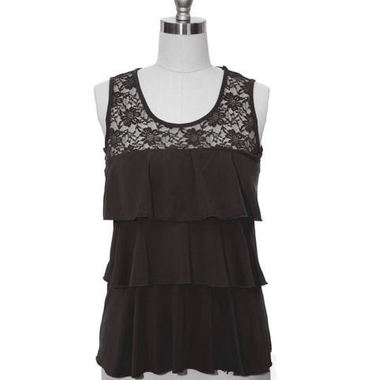 Gifts 4 All Ruffle and Lace Black Knit Top 