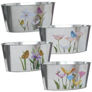 Gifts 4 All, Decorative galvanized metal planter has a sturdy design and is great indoors and out! A nice, reflective complement to all your colorful blooms, plus pretty painted flowery details give it a touch of elegance. Ideal for home, nurseries, garden and centers Each container is 8-7/8x4½x4"
You will receive random design, not necessary as shown in pics.