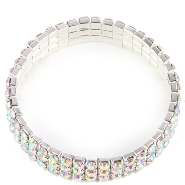 Gifts 4 All, Beautiful Bracelet having 3 rows of aurora crystals. Stretch elastic bracelet. It is 2 1/8" Diameter 3/8" high. Nickel and Lead compliant.  