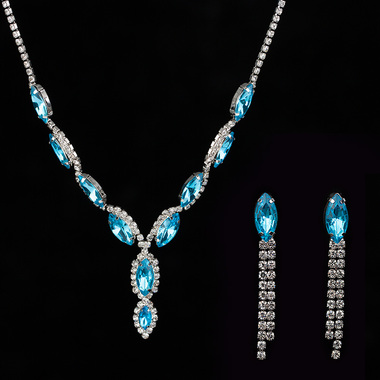 Gifts 4 All - Wedding Jewelry Crystal Necklace Blue choker with matching Earring