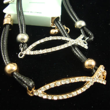 Gifts 4 All Religious Bracelet faux leather Cord Crystal 