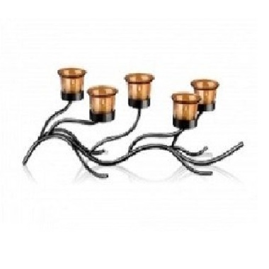 Gifts 4 All, Bring serenity to your space with this elegant Decorative Branch Candle Holder featuring a welded black metal branch with 5 tealight pedestals and 5 amber glass tealight holders. Candles not included. Measures approximately 16" x 4.25"