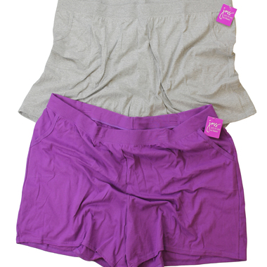 Gifts 4 All, PS: It runs large. 
Plus size Woman Short in Purple Color Size 32W (5X).
100% Cotton, Jersey knit. Wide Rib Elastic Waist/With Pockets.
Cute cotton shorts with handy pockets.
Whether you're weeding the garden, walking the dog, or just relaxing at home, you want to be totally comfortable. The answer? These curve-friendly shorts with pull-on elastic waist. Premium cotton jersey feels soothingly soft and cool. Wide, ribbed elastic waist flexes for nonstop freedom. (No draw cord, no buttons, no fuss.) Non-bulky side-seam pockets provide convenient storage.