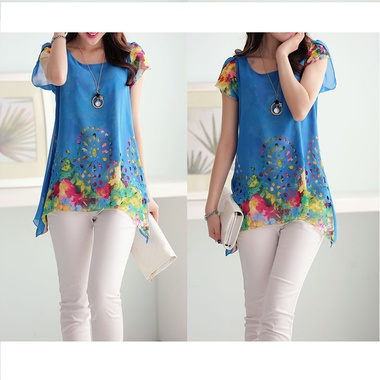 Gifts 4 All, Great item for hot summer. Comfortable, Slim Fit, Fashion blouse For Women Girls. This layered top has printed irregular hems and lace bordered layer overlays it.
Material: Chiffon
Style: Floral Print/Irregular Hem
Fits up to L size