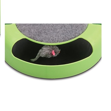 Gifts 4 All, Keep your cat busy for hours with this interactive Cat Scratch Pad Spinning Toy featuring a compact and lightweight design with a durable scratching board on top and a mouse inside that spins left or right along a track. This toy satisfies cats' predator instincts for pouncing and hunting mice. Measures approximately 10" in diameter. No batteries required.