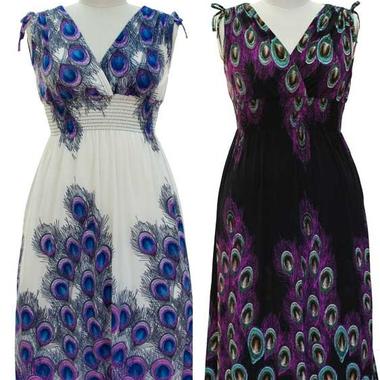 Gifts 4 All - Your Choice Peacock Print Smocked Maxi Dress