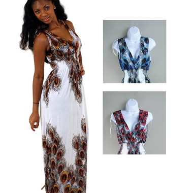 Gifts 4 All - White Peacock print Maxi dress Your choice of Color