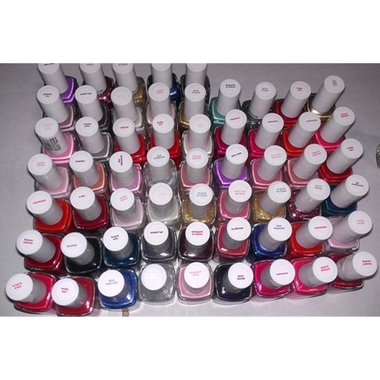 Gifts 4 All, This is from Essie colors
Choose 1 from
As gold as it gets -  (gold thin)
All tide up -  (rust)
Adore a ball -
Armed and ready - 
Buy me a cameo - 
Bobbing for Baubles -  (navy)
Blue Rhapsody - (shimmer sky blue)
Berry Naughty - 
Boxer short -
Beyond cozy - (silver)
Ballet Slippers -  (kind of nude)
Blanc - (white)
Bond with whomever - (lavender)
Carry on -  (burgundy)
Chinchilly -  (like coffee)
Cobalt blue - (-no lable -)
Come Here - (dark orange close to tomato color)
D j play that song - Purple
Don't sweater it - 
Demure vixen - (tan)
Devil's Advocate -  (black plum)
Fiji - 
For the Twill of it -
Greening -  (-no lable -)
Go Ginza -  (Lavender)
Go overboard - (teal)
In stitches - 
Jazzy Jubilant –(Glittery)
Lady like -  (cofee,lavenderish dark
Lilacism -
Licorice -
Leading Lady - 
Limo scene -
Mademoiselle -  nice nude color
Marron -  (-no lable -)
Merino cool - (coffee kind mocha)
Muchi Muchi -
Mink Muffs - 
Mamba -
Marshmallow -
Maximillan strasse her - 
Mind your mittens -
No place like crome - 
No more film - (eggplant Kind of)- 
Naughty Nautical -  (green)
Perka Perfect-  (light blue)
Power cultch -
Pure Pearlfection –
Recessionisla -
Sugar dady -
Spagheth strap -
She's Picture Perfect -
Sable collar -
Sparkle on top - 
She's Pampered -
Smokin hot -1
Shine of the times - 
stylenomics -
size matters - 
Sole Mate -
Sexy devids -
Skirting the issue -
Shearling darling - 
Twin Sweater set -
Tagged to the Top - 
To buy or not to buy -
Vested interest - 
Wicked -
Waltz -
Warm & Toasty Turtleneck - 
Wraped in rubies -
(if any of the names are not available, I will send you similar one in similar color)
13.5mL | 0.46oz
Brand New
As with most neon varnishes, all of these have a satiny finish, so adding top coat is a must in order to have them really stand out.