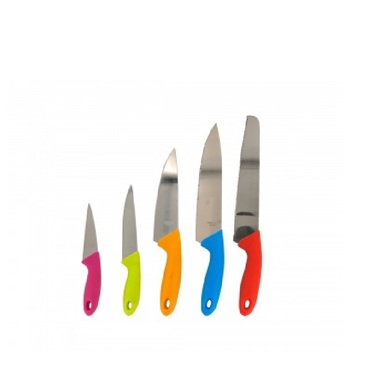 Gifts 4 All, A perfect addition to the kitchen, this 6 piece Knife Block Set features all of the essential knives needed for a fully stocked kitchen arsenal. Set includes: 1 bread knife, 1 chef's knife, 1 utility knife, 1 paring knife and 1 all-purpose knife in an assortment of fun colors. Heavy duty plastic knife block is included keeping your set fully organized and ready to use. Comes packaged in an individual box. 