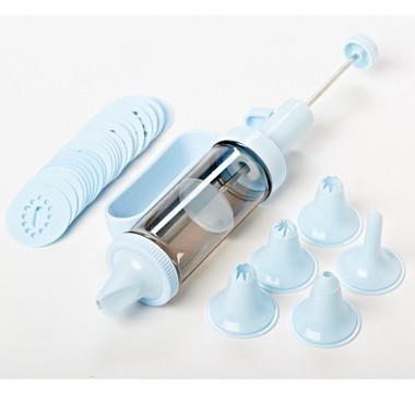 Gifts 4 All, Make cake decorating fast, easy and fun with this 31-piece Cake Decorating Kit with Interchangeable Nozzles. Add decorations to any dessert or appetizer in minutes. Kit comes with 6 different tips for any topping idea and 24 icing patterns. The pull-out plunger pushes filling smoothly through the cylinder. Its small cylinder size is easy for any age to create their own dessert idea. It is dishwasher safe for quick and simple cleanup. Plunger measures approximately 12 7/8" inches long when fully extended and is 5 7/8" around. 
