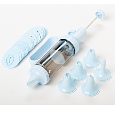 Gifts 4 All, Make cake decorating fast, easy and fun with this 31-piece Cake Decorating Kit with Interchangeable Nozzles. Add decorations to any dessert or appetizer in minutes. Kit comes with 6 different tips for any topping idea and 24 icing patterns. The pull-out plunger pushes filling smoothly through the cylinder. Its small cylinder size is easy for any age to create their own dessert idea. It is dishwasher safe for quick and simple cleanup. Plunger measures approximately 12 7/8" inches long when fully extended and is 5 7/8" around. 
