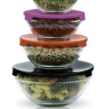 Gifts 4 All - Set of 5 Small Glass Lunch Bowls with 5 Lids.