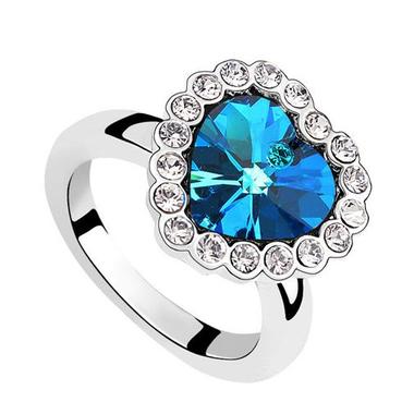 Gifts 4 All - Blue Heart Crystal Ring Silver tone