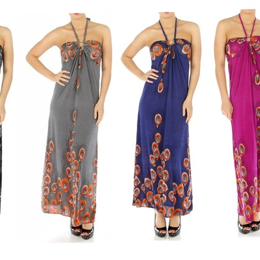 Gifts 4 All - Your Choice Halter Peacock Print Maxi Dress
