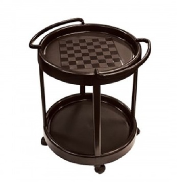 Gifts 4 All, A great living room side table, this 2 Tier Round Rolling Table features a stylish and durable dark brown plastic table with circular top and bottom surfaces, side handles for easy movement and an integrated game board for playing chess and checkers. Rolls with four sturdy casters. Easy to assemble. Measures approximately 14" in diameter and 18" tall 