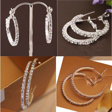 Gifts 4 All - Hoop Earring Crystal Silver or Gold tone