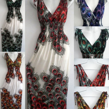 Gifts 4 All - White Peacock print Maxi dress Your choice of Color