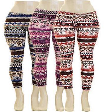 Gifts 4 All - Plus Size Snowflake Print Striped Legging