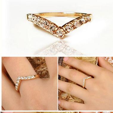 Gifts 4 All Small size Beautiful Ring V shaped with Clear Crystals