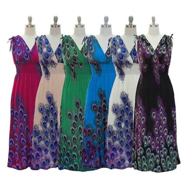 Gifts 4 All - Your Choice Peacock Print Smocked Maxi Dress