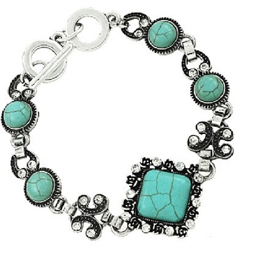 Gifts 4 All, Bracelet with stone and Crystal, Rhodium Plated. Toggle clasp.