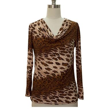 Gifts 4 All - Animal Print Long Sleeve Cowl Neck Top 