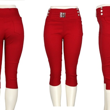 Gifts 4 All, This beautiful Capri Pant is made up of stretched material. It has decorative buckles and button in front. 2 side pockets and 2 back pocket. Perfect fit.
Fits up to L or XL sizes.
Available colors: Red, light blue, White, Black, Grey or Purple 