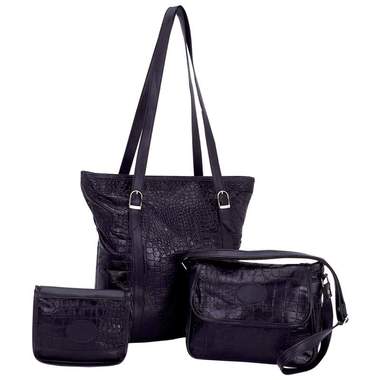 Gifts 4 All - 3pc Purse Set Solid Genuine Leather Black
