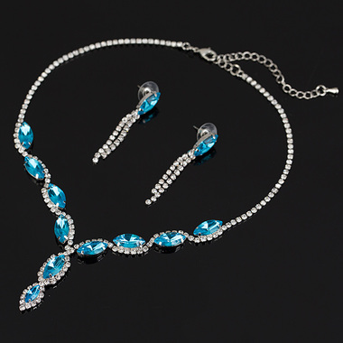 Gifts 4 All, Beautiful necklace with blue and white crystals. comes with matching earrings. Great for wedding, bridal showers, party, prom etc.