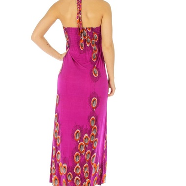 Gifts 4 All - Your Choice Halter Peacock Print Maxi Dress