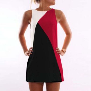 Gifts 4 All, Beautiful color block dress is available in Red/Black/White or Tan/Black/White
Bust size is 39.4 Fits up to L or XL size.