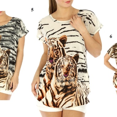 Gifts 4 All, This beautiful top features Animal print with studded with rhinestone.Loose fitting and having Stud embellishment and short sleeved top. Polyester. 
Available sizes: M, L, XL or 2XL